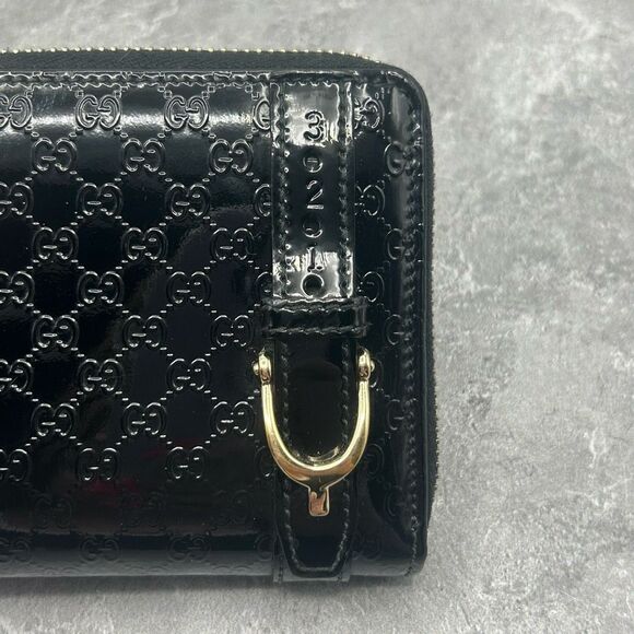 GUCCI Micro Guccissima Black Patent Leather Zip Around Long Luxury Wallet - Picture 12 of 16